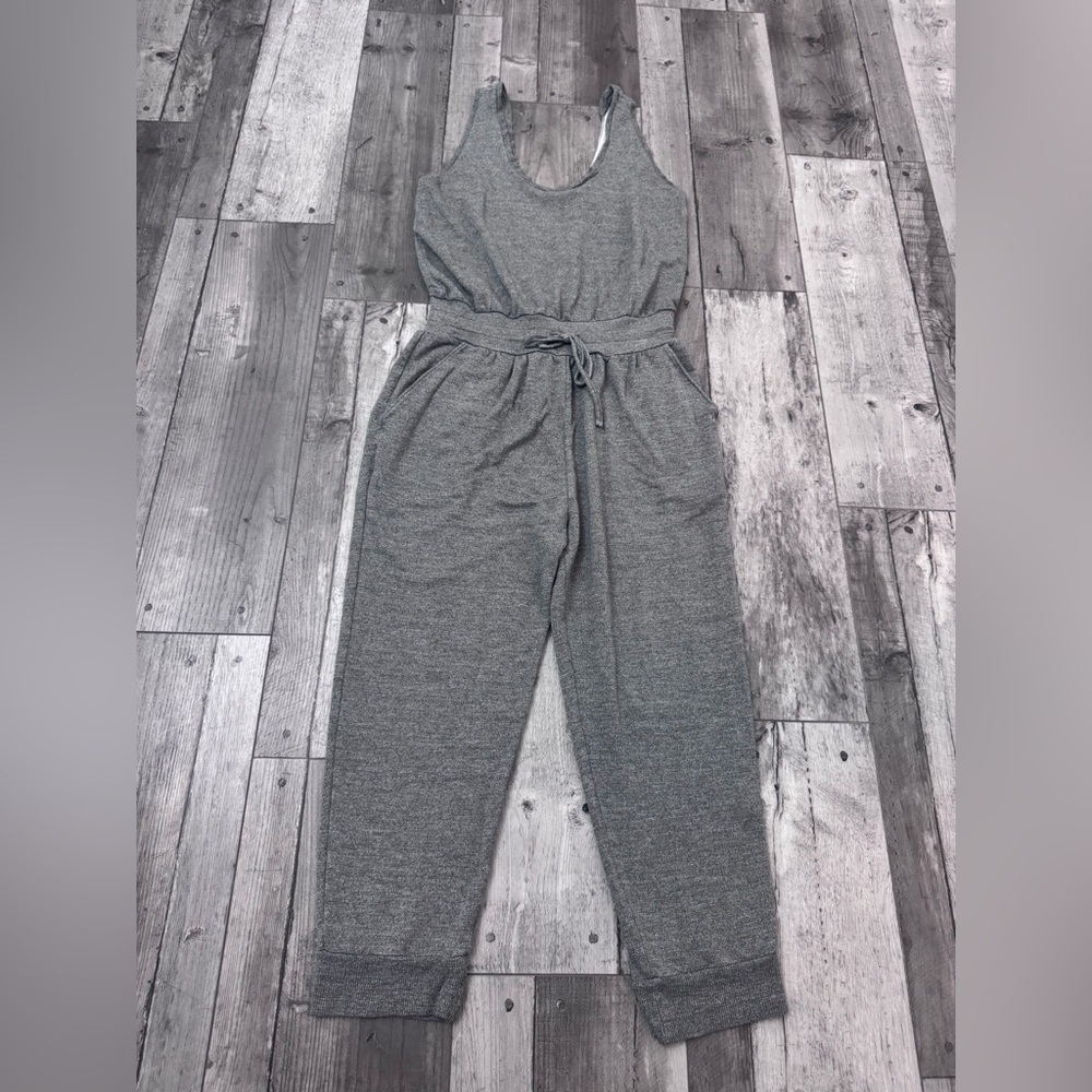 Zella Sleeveless Knit Jumpsuit Cotton Blend One Piece Gray Athletic Small
